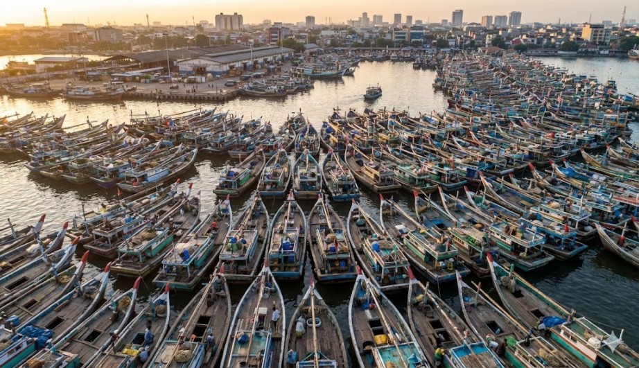Ribuan Kapal Nelayan Menumpuk di Muara Angke